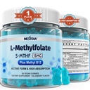L-methylFolaat 15mg & Methyl B12 Gummies, gemethyleerd B1, B2, B6 Multivitamines - Actieve 5-MTHF en hoge absorptie - Ondersteunt MTHFR Gene, Cognition, Homocysteïne niveaus, Folaat Metabolisme, Veganist, 60 Ct