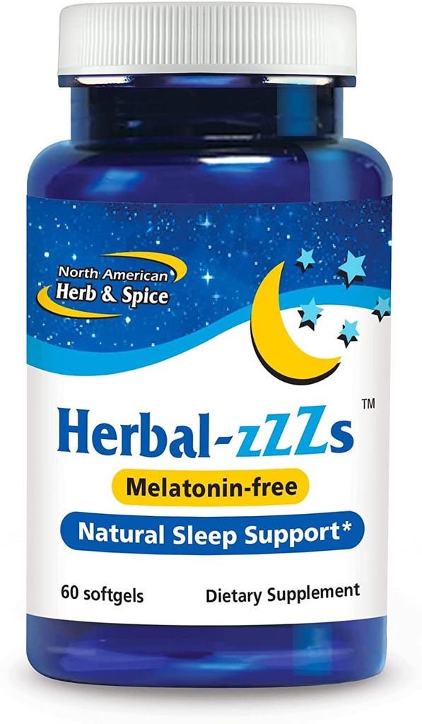 NORTH AMERICAN HERB & SPICE Herbal-zzZs - 60 Softgels - Natural Sleep Support - Melatonin Free, Non-Habit Forming - With Ashwagandha & Chamomile - Non-GMO - 60 Servings