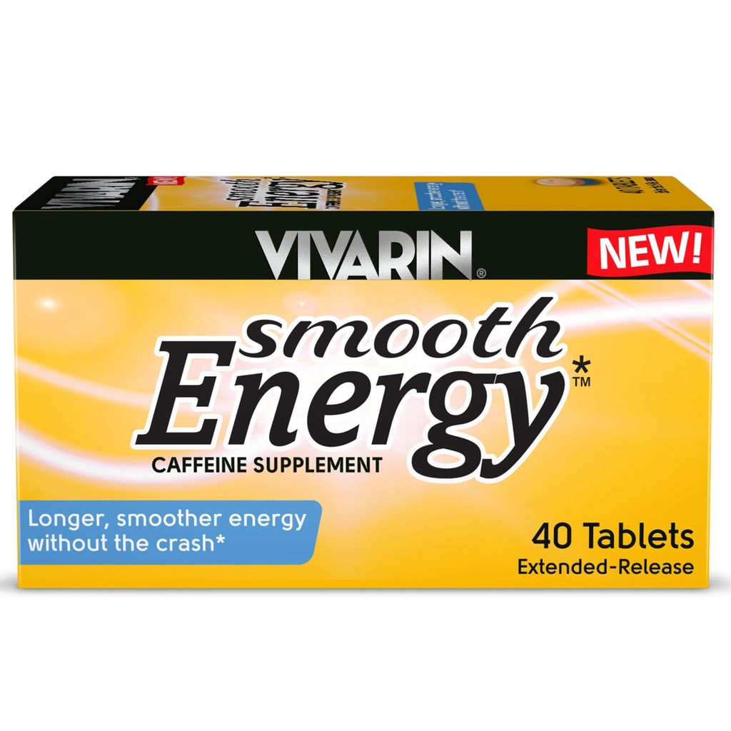 Vivarin Smooth Energy Extended Release Caffeine Tablets, 200mg, Focus, Alertness & Mental Clarity, Non-Habit Forming Energy Supplement, Sugar & Calorie Free, 40 Count