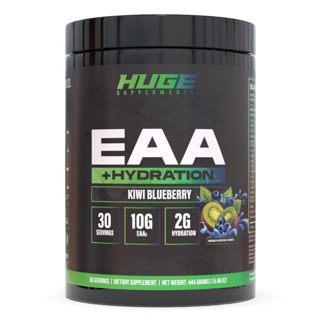Enorme EAA-supplement, hoogste gedoseerde essentiële aminozurenpoeder, 12,85 g EAA's & 8 g BCAA's per portie, maximaal spiergroei, herstel en prestaties (Kiwi Blueberry, 17,73 Oz.)