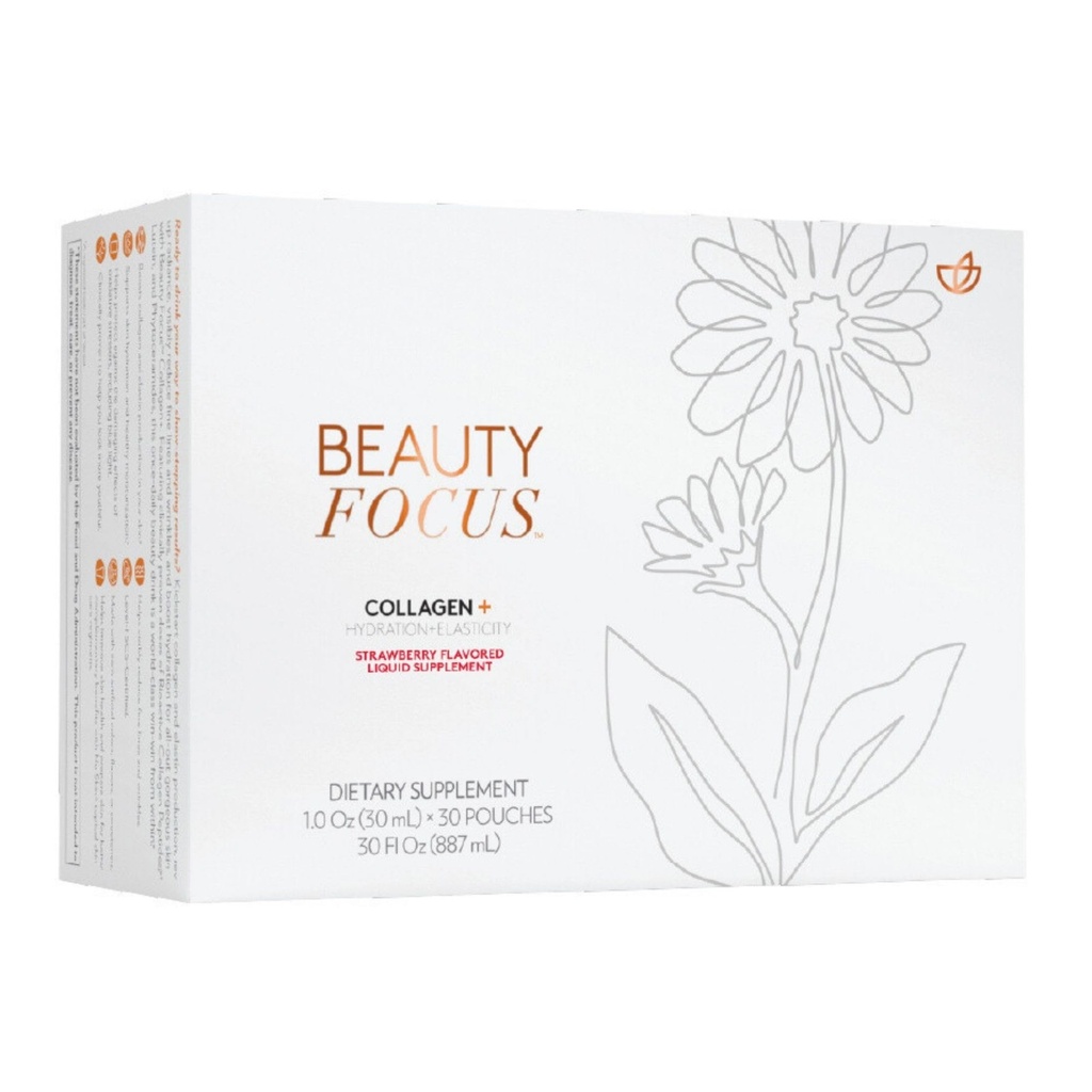Nu Skin Beauty Focus Collagen+ | Marine Collagen Liquid Supplement with Lutein & Wheat Lipids | Supports Skin Hydration, Elasticity & Smooth Appearance | 30 Pouches | Strawberry