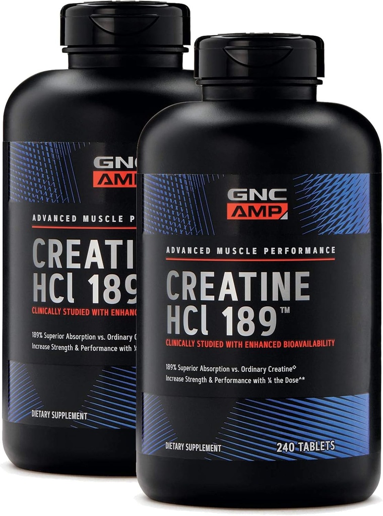 GNC AMP Creatine HCl 189, Targeted Muscle Builder and Recovery Supplement, Fast Absorbing Performance Blend, 480 Tellen