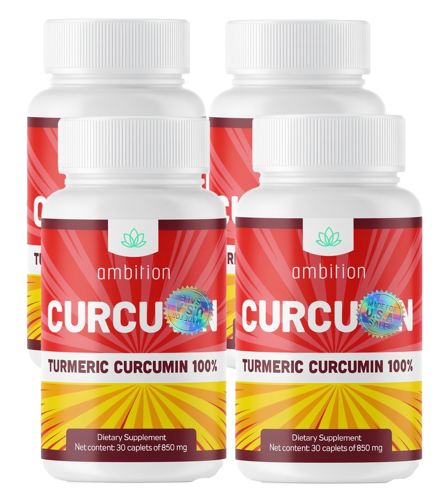Curcumin Turmeric Curcuma Curcuyin Supplements, 850 mg, 30 Caplets. (4, 4 Pack)