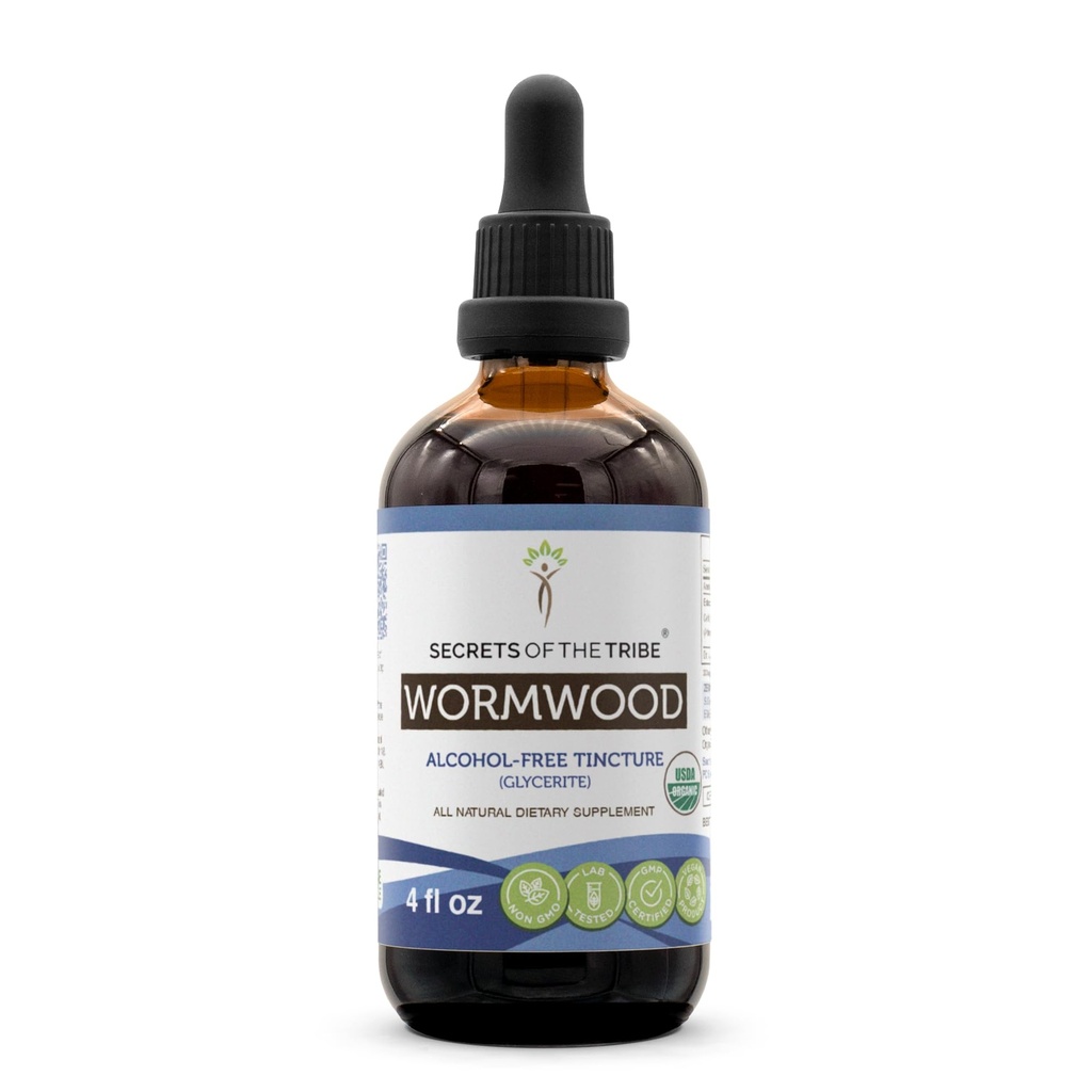Secrets of the Tribe Wormwood USDA Organic | Alcohol-Free Extract, High-Potency Herbal Drops, Stomach | Made from 100% Certified Organic Wormwood (Artemisia Absinthium) Dried Herb 4 oz