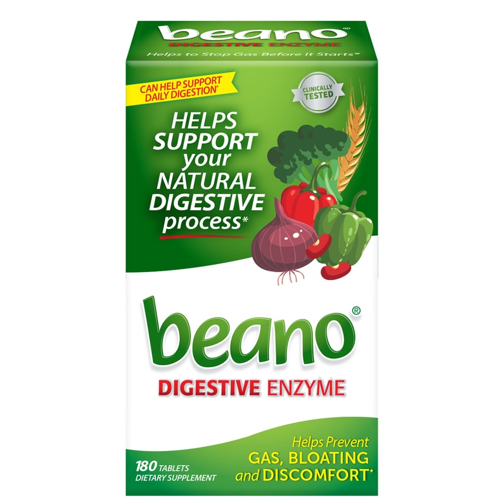 Beano Digestive Enzyme, Preventive Gas Relief for Adults, Helps Prevent Gas & Bloating, 180 Tablets