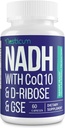 NADH 50mg + CoQ10 200mg + D-Ribose 150mg Supplement, Boosting NAD+ Supplementen voor Immuunsysteem, Cellular Energy, Focus, Verminderd Nicotinamide Adenine Dinucleotide, 60 Veggie Capsules