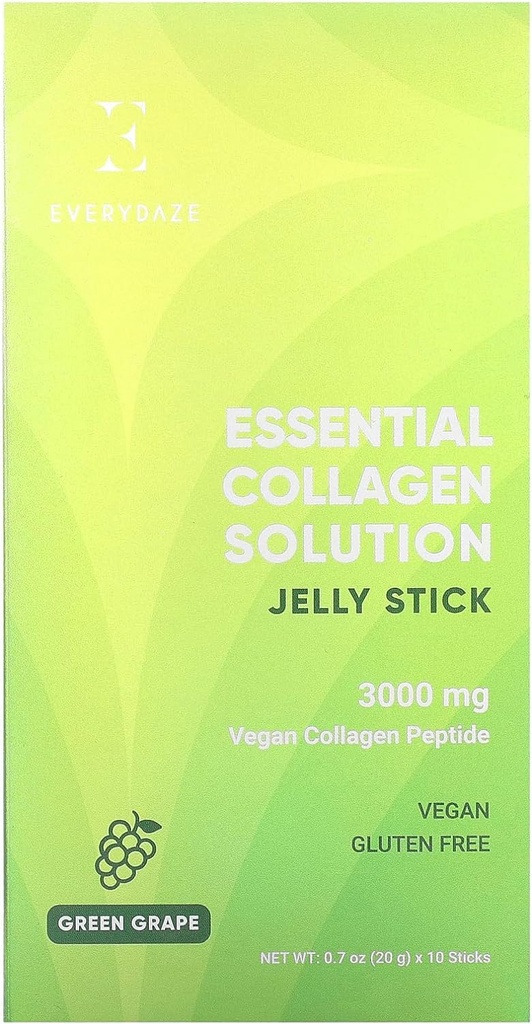 EVERYDAZE Essential Collagen Solution Jelly Stick | Plant-Based | Green Grape | 10 Packs | Vitamins, Minerals, Antioxidants for Men & Women