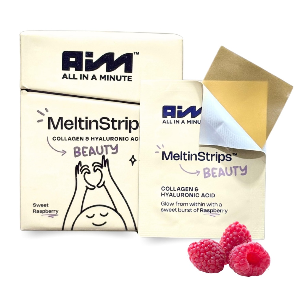 MeltinStrips® Beauty Strips – Vegan Collagen, Hyaluronic Acid & Resveratrol | Edible Skincare for Plump, Hydrated & Youthful Glow | Zero Sugar High-Absorption - Raspberry, 1 Month Supply