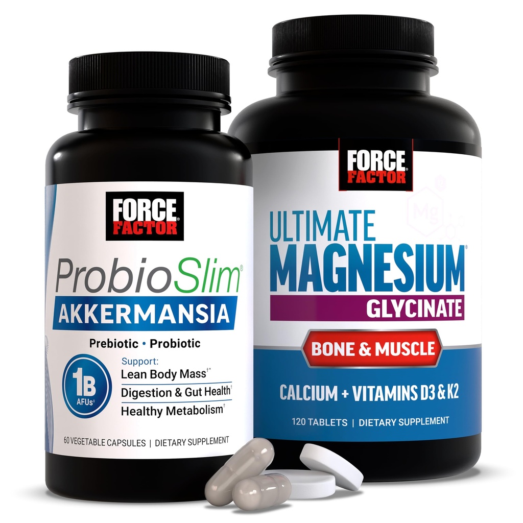 Force Factor Akkermansia Probiotics & Postbiotics, with 1 Billion AFUs Akkermansia Muciniphila, Prebiotics & Chromax Chromium, Ultimate Magnesium Glycinate, Bone Strength 120 Tablets