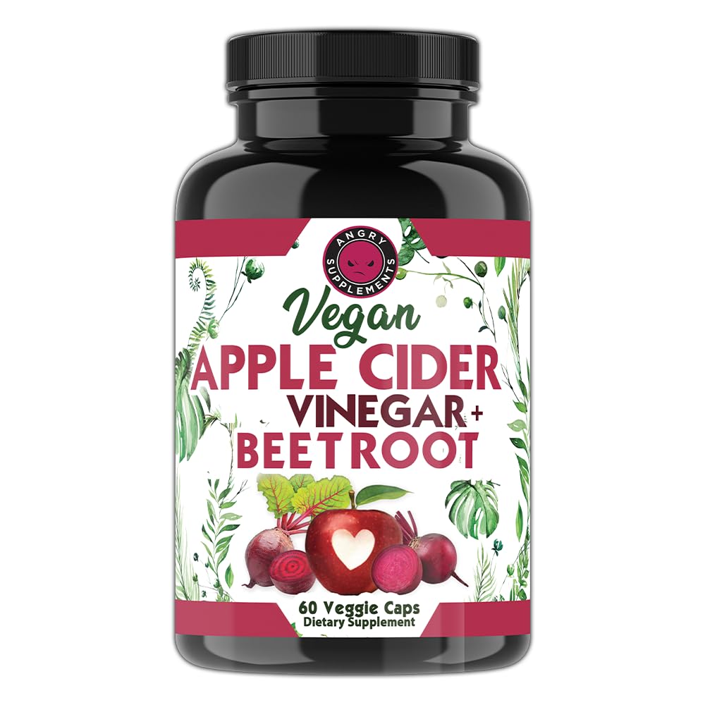 Angry Supplements Vegan Apple Cider Vinegar + Beet Root Veggie Capsules for Men and Women– 500mg Apple Cider Vinegar & 500mg Beet Root per Serving (1-Pack/60ct)
