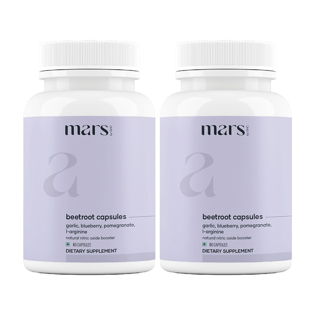 Mars Beetroot Capsules with L-Arginine, Garlic, Pomegranate & Blueberry, Nitric Oxide Booster Supplement, Pack of 2