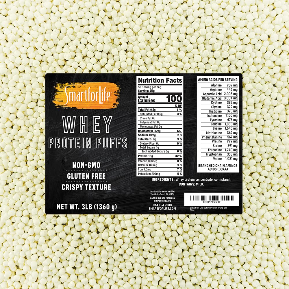 Smart for Life - Whey Protein Puffs - High Protein Zero Sugar Whey Protein Isolate Puffs 3LB - 18 Grams Protein Snacks Bulk - Non-GMO, Gluten-Free - 3 Pound Box - 53 Serving…