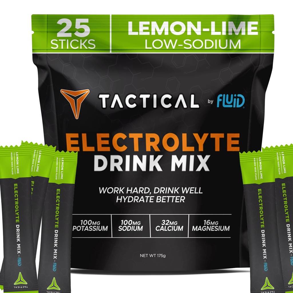 Fluid Tactical - Electrolyte Powder Packets, Accelerate Re-Hydration, Low Sugar, Electrolyte Drink Mix, Voorkom dehydratie, Elimineer Kraamps