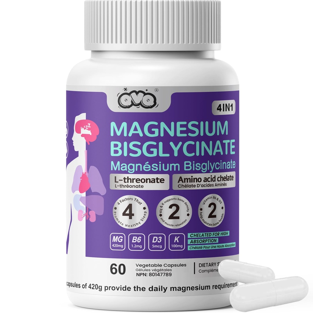 420 Mg Magnesium Bisglycinate L-Threonate Amino Acid Chelated Supplement with Vitamin and Potassium High Absorption Formula for Muscle Relaxation Bone & Joint Support Magnesium Complex Capsules