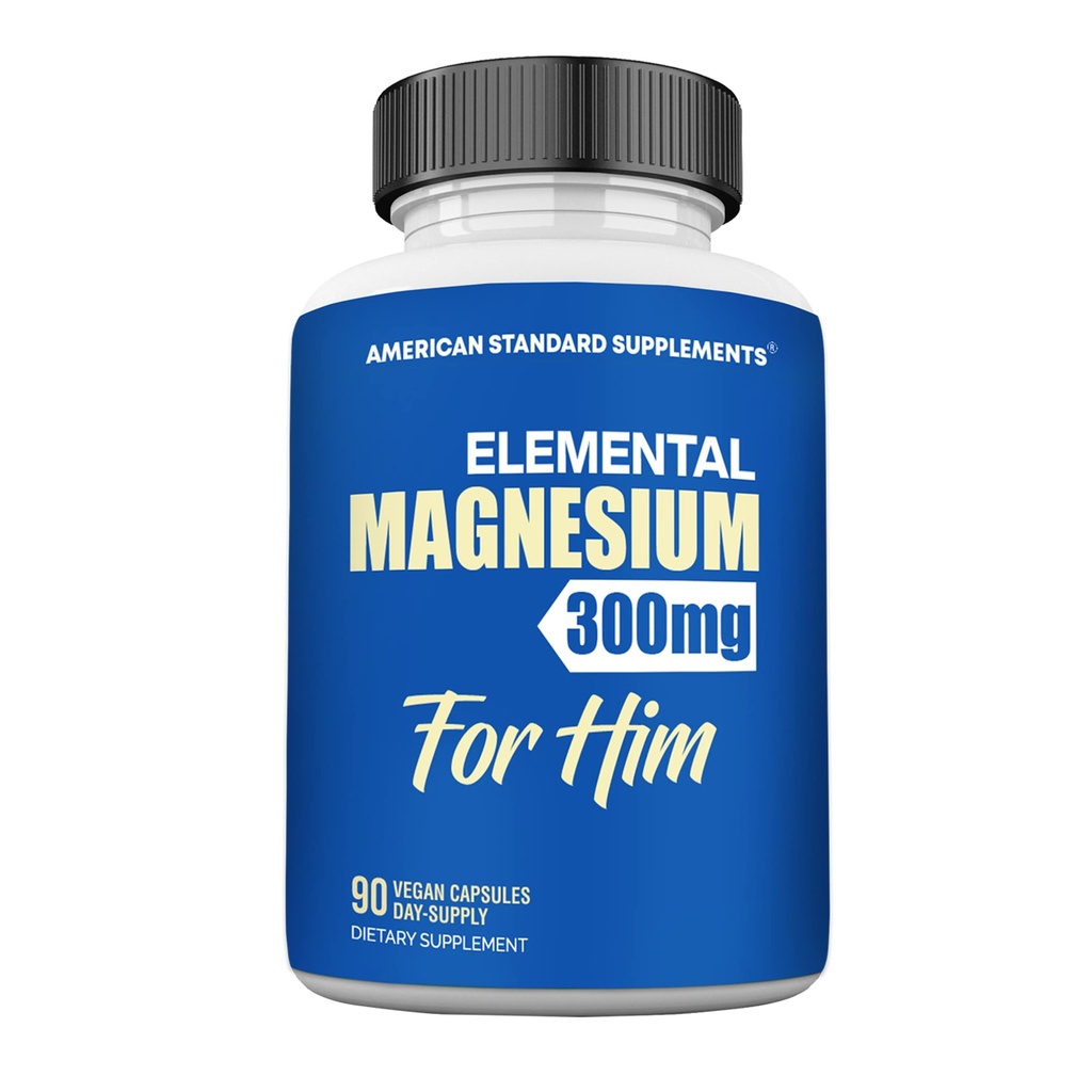 American Standard Supplements Magnesium Glycinate 300mg Per Serving as Magnesium Glycinate, Magnesium for Him - Vegan, Gluten Free, Non-GMO, 90 Capsules, 45 Servings