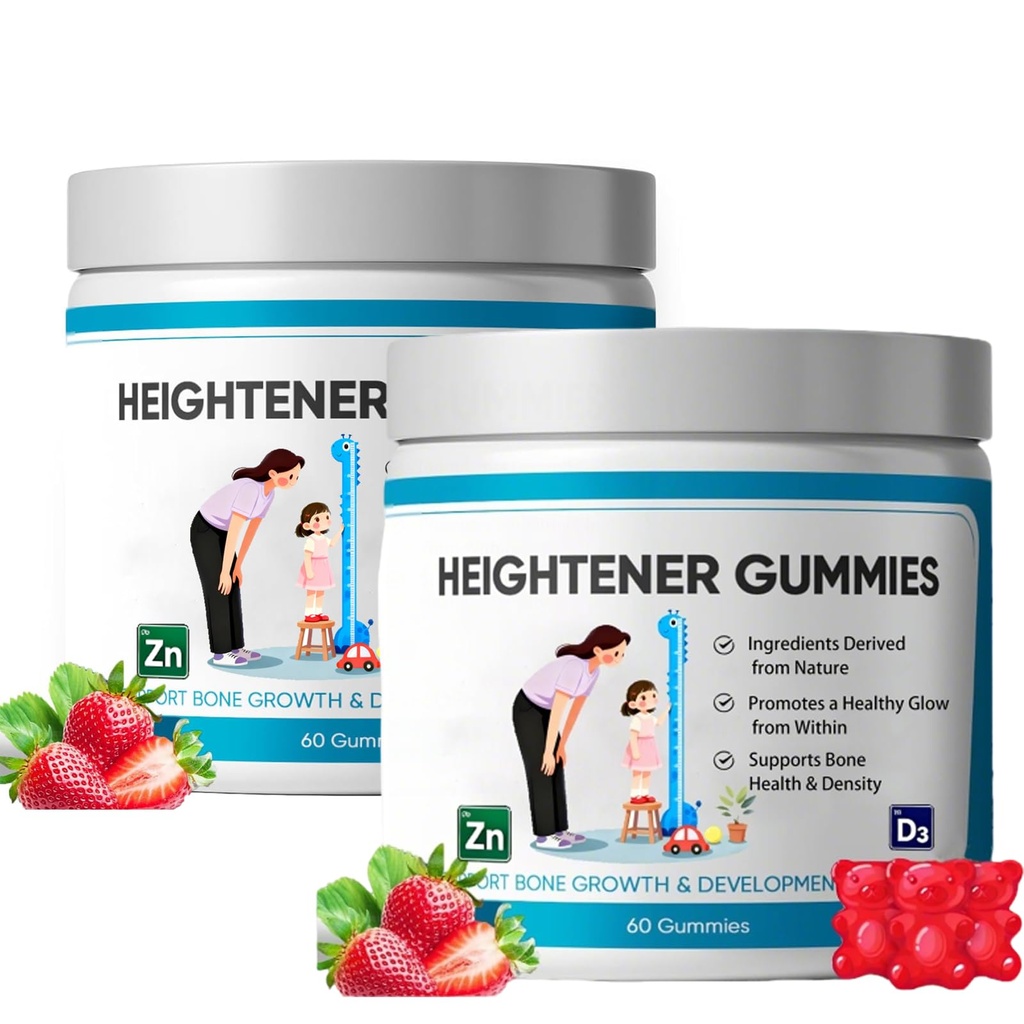 Heightener Gummies, Natural Height Growth Supplement for Teens and Adults, Increase Bone Strength with Calcium & Zinc, Vitamin C, D, L-Arginine, 60 Gummy (2PCS)