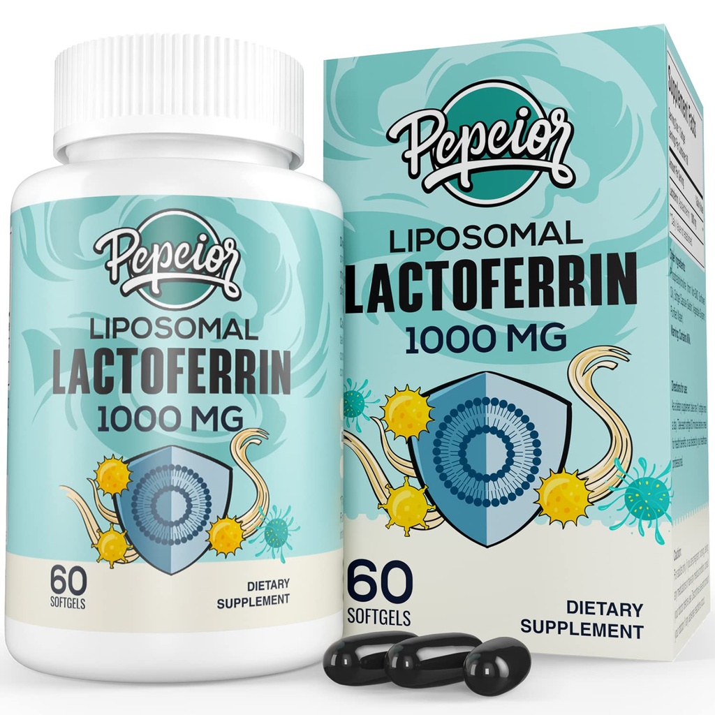 Liposomale Bovine Lactoferrine 1000 mg - Hogere Absorptie - voor IJzer Absorptie & Immuunfunctie Lactoferrine Supplementen voor Volwassenen, 60 Softgels
