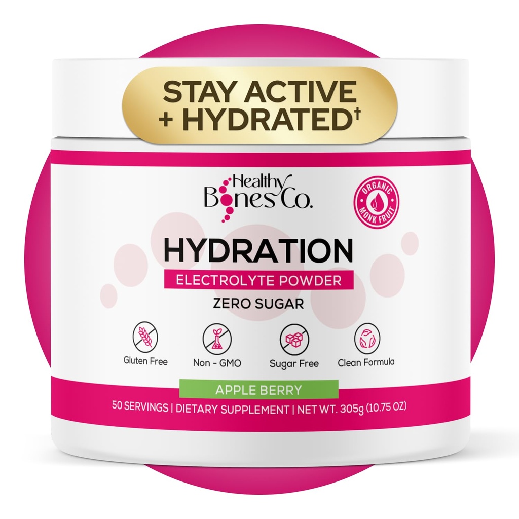Sugar-Free Electrolyte Powder Drink Mix Fast Hydration Naturally Sweetened with Organic Monk Fruit, Apple Berry Flavor (305g) with Key Electrolytes and Trace Minerals –Keto Friendly, Vegan