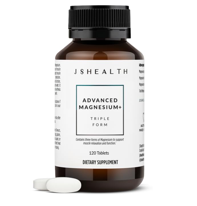 JSHealth Magnesium Supplement for Sleep. 400mg Triple-Form Glycinate, Citrate, Amino Acid Chelate. By Nutritionist Jessica Sepel (120 Tablets)