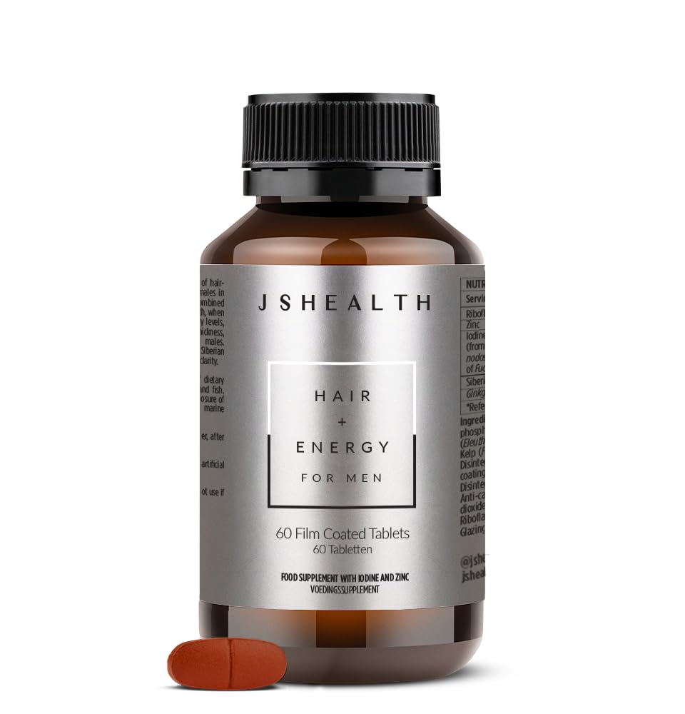 JSHealth Hair Growth Supplement for Men. Kelp Iodine, Zinc, Siberian Ginseng, Ginkgo. Supports Hair, Healthy Hormone Levels, Energy, Stamina. Nutritionist-Formulated (60 Tablets)