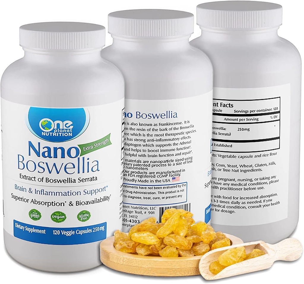 One Planet Nutrition Nano Boswellia 250 mg Veggie Capsules (120 porties), Boswellia serrata Resin, ondersteunt Cognitieve functie voor Brain Health, Non-GMO, Vegan, Glutenvrije