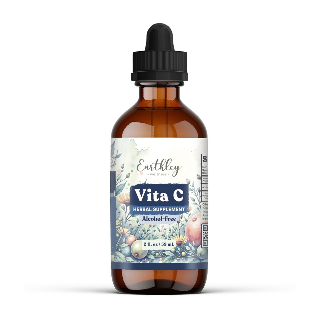 Earthley Wellness Vita-C, A Natural Source of Vitamin C, Whole Food Form of Vitamin C, Extracted from Amla Berries, Orange Peel, and Dandelion Leaf (2oz)