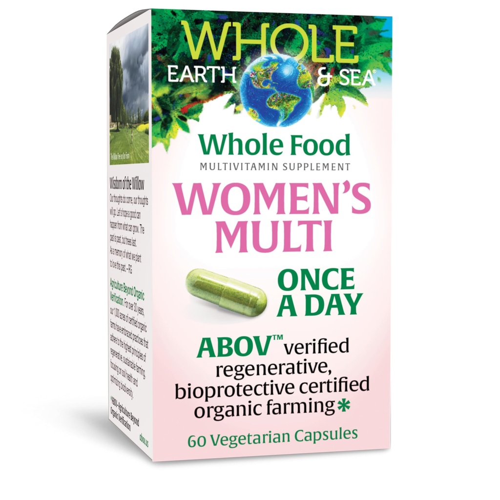 Natural Factors Whole Earth & Sea Women’s Once Daily Multivitamin & Mineral - Whole-Food Formula with Iron, Methylated B12, Folate, Vitamin D3, K2, Biotin & More - 60 Vegetarian Capsules (60 Servings)