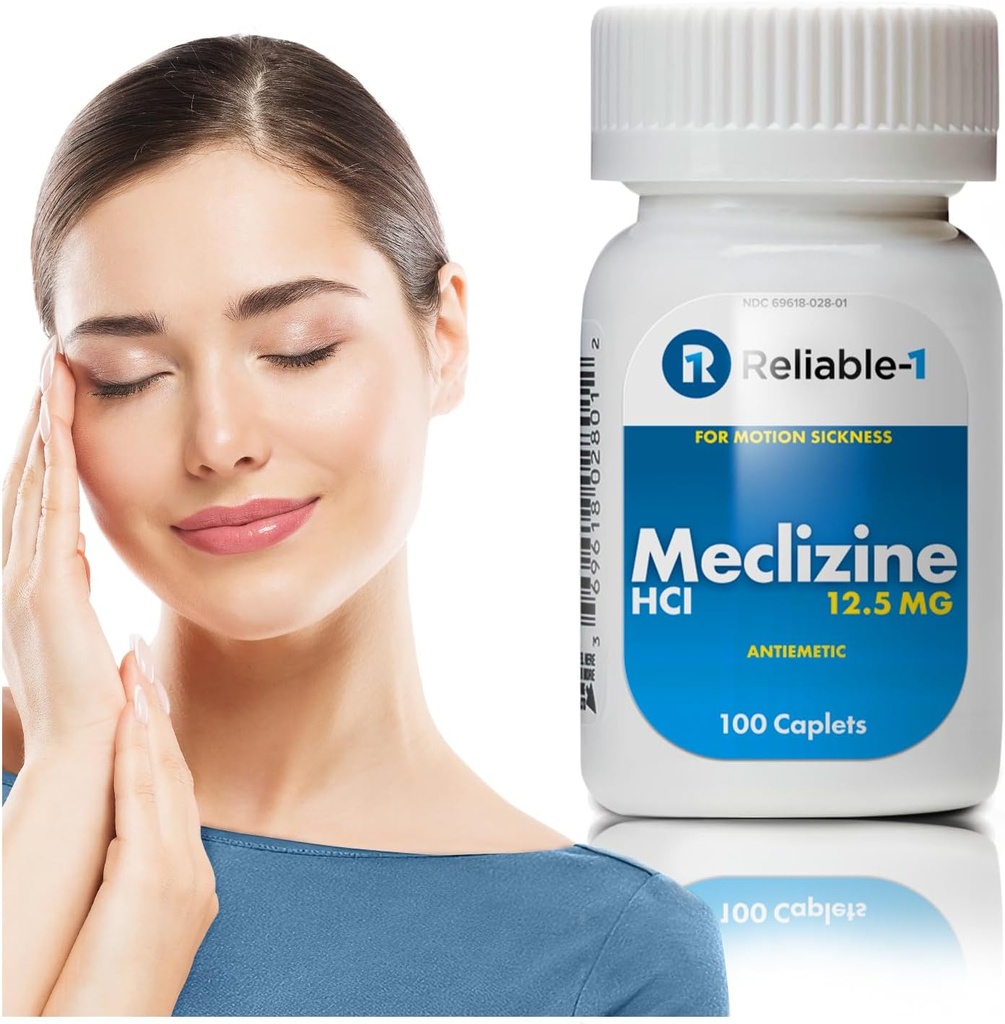 Betrouwbare-1 Laboratories Meclizine HCL 12,5 mg Caplets - Voorkom misselijkheid, braken en duizeligheid veroorzaakt door bewegingsziekte (100 capsules, 1 fles)