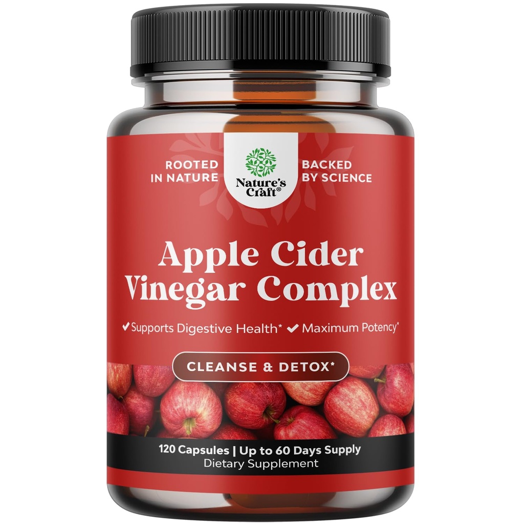 Reiniging Apple Cider Vinegar Capsules - ACV Reiniging en ontgifting Pillen voor Gut en Digestieve Gezondheid met Slimming Cayenne - Extra sterkte ACV Capsules voor Gut Cleanse en Full Body Detox (60 Servers)