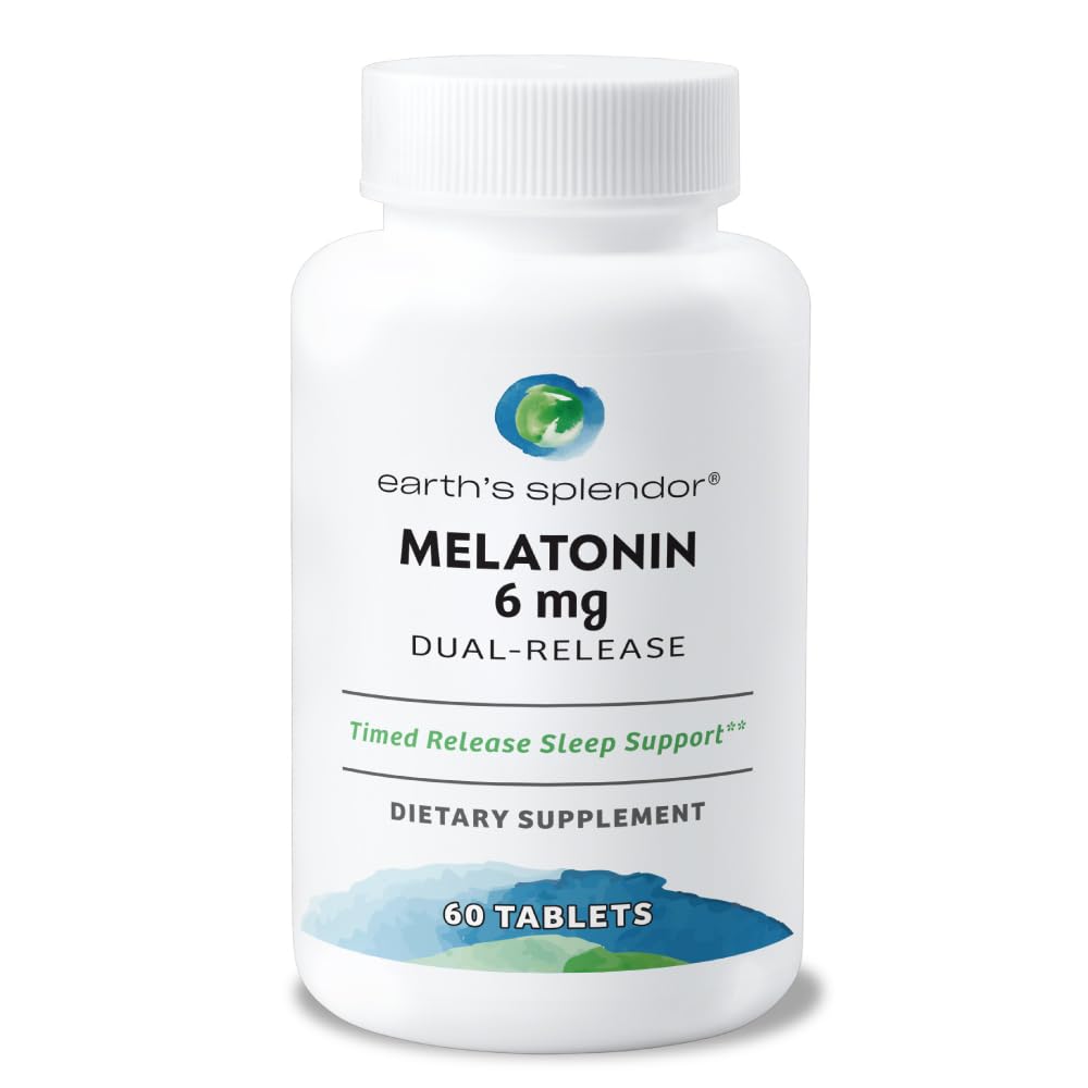 Earth's Splendor Melatonin 6 MG Bilayer Tablets, Sleep Aid Supplement, 60 Count - 2 Month Supply
