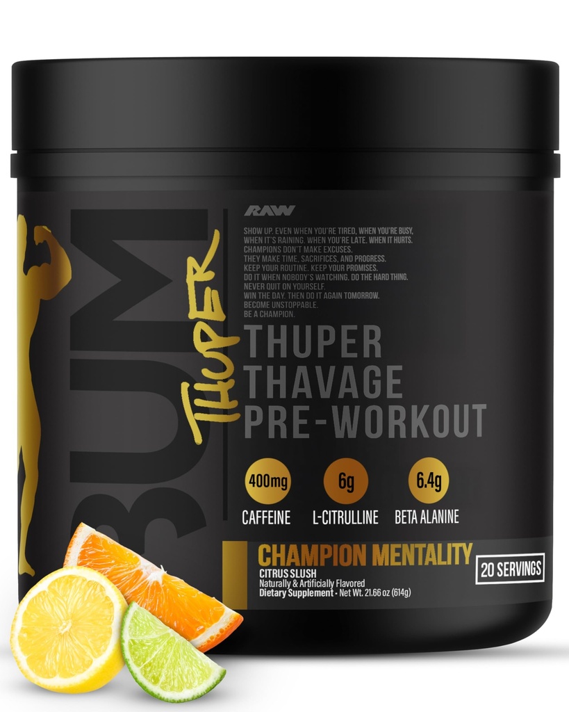 RAW Thuper Thavage Pre Workout Powder - High-Stim Preworkout with Creatine, Beta Alanine, L-Citrulline & Caffeine - Chris Bumstead Gym & Fitness Supplement for Men & Women - Champion Mentality