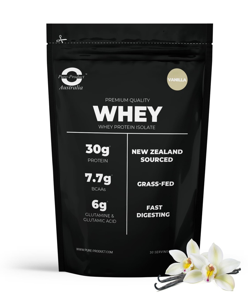 Pure Product Australia - Whey Protein Isolate & Hydrolyzed - Premium Grass Fed - 30g Protein per Serve, Fast Absorbing - Non-GMO - Easy Digesting - 2kg (4.4 lbs) Vanilla