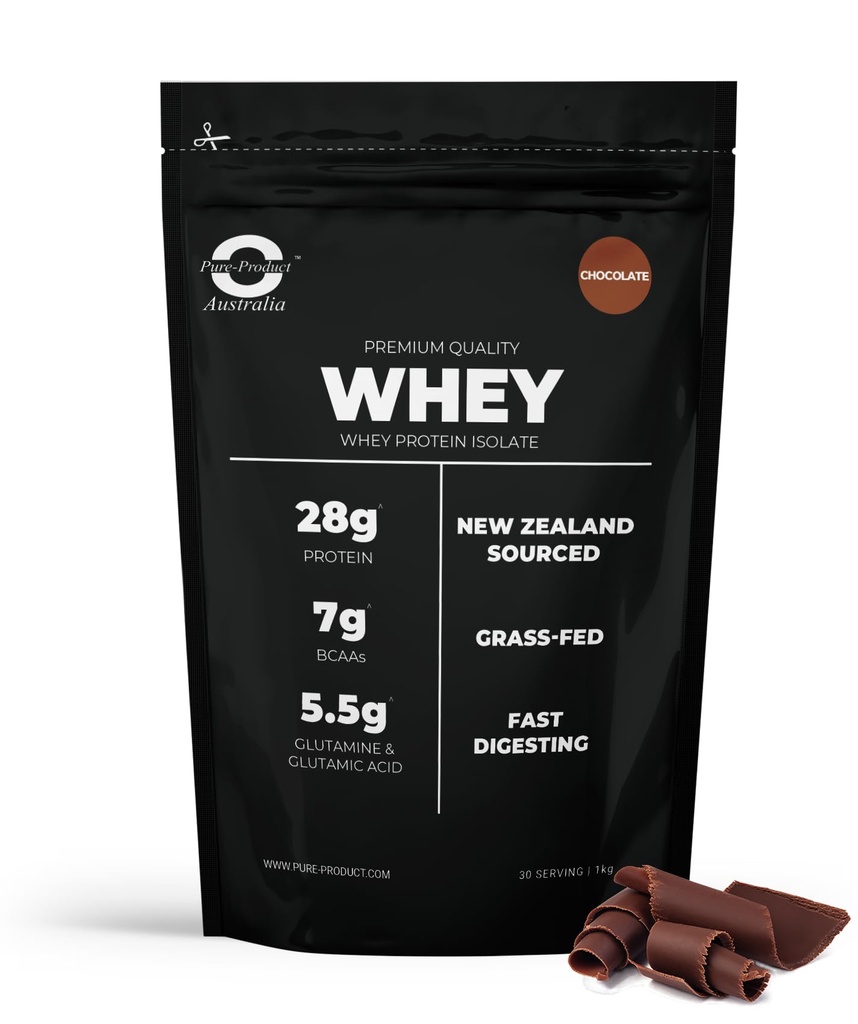 Pure Product Australia - Whey Protein Isolate & Hydrolyzed - Premium Grass Fed - 30g Protein per Serve, Fast Absorbing - Non-GMO - Easy Digesting - NZ Protein - 2kg (4.4 lbs) Chocolate