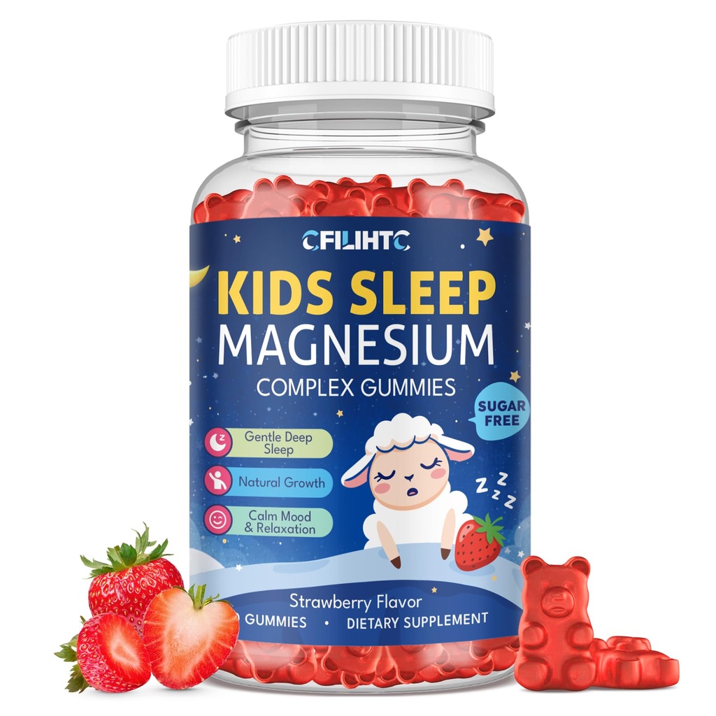 Magnesium Gummies for Kids, Magnesium Glycinate Gummies with Chamomile, Lemon Balm, Calcium, Vitamin B6, D3 for Kids & Adults Sleep, Growth, Calm & Relaxation, Sugar Free, Strawberry Flavor, 60 Counts