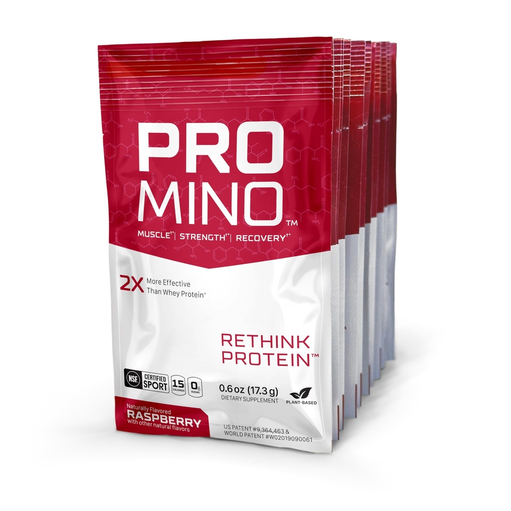 Promino® Essential Amino Acid Muscle Drink – 2X More Effective Than Whey – NSF Certified for Sport – Sugar-Free Recovery Fuel – Raspberry, 10 Servings