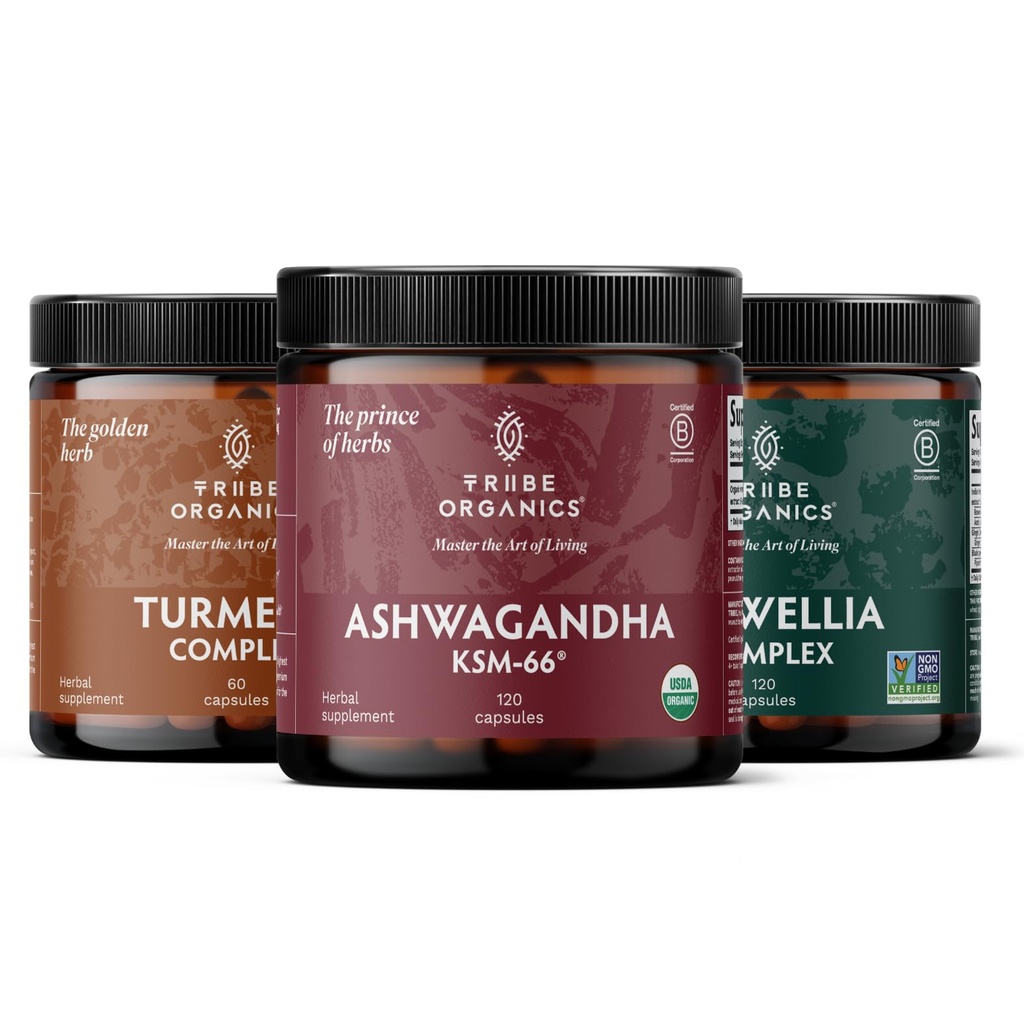 Herstel Trio 120 - KSM-66 Ashwagandha + Turmeric Curcumin C3 Complex + Boswellia Complex - Boost Immuniteit, Gezamenlijke Ondersteuning, Vermindert pijn
