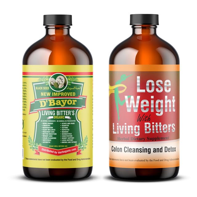HERBOGANIC Natural Detox Cleanser with Living Bitters & D'Bayor Living Bitters - All Natural Remedy for Colon Cleansing and Energy |16 Oz Each