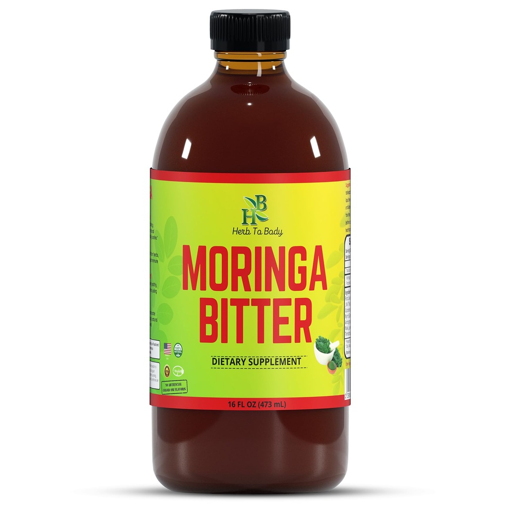 Herb To Body Moringa Bitters Liquid - 16oz, Herbal Blend with Moringa Leaf and Root, Natural Detox and Digestive Bitters for Daily Balance and Vitality