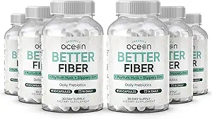Organics Ocean Better Fiber - Daily Fiber Supplement - Soften Stool for Effortless Bowel Movements - with Psyllium Hulk and Slippery Elm - 6 Bottles