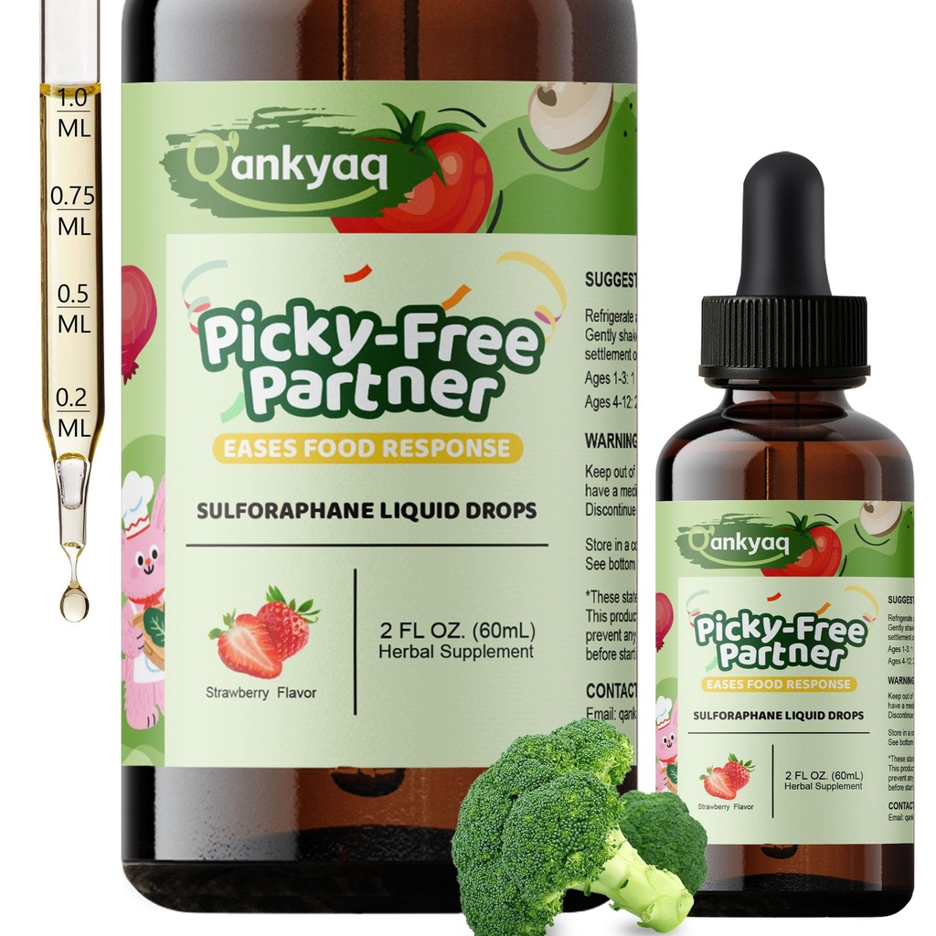 Kids Sulforaphane Supplement, Broccoli Sprout Extract Liquid, Kids Appetite Booster ( ages 1+), & Vegetable Nutrition Gap in Picky Eaters, Veggie Supplements with Strawberry Flavor - No Sugar, Vegan