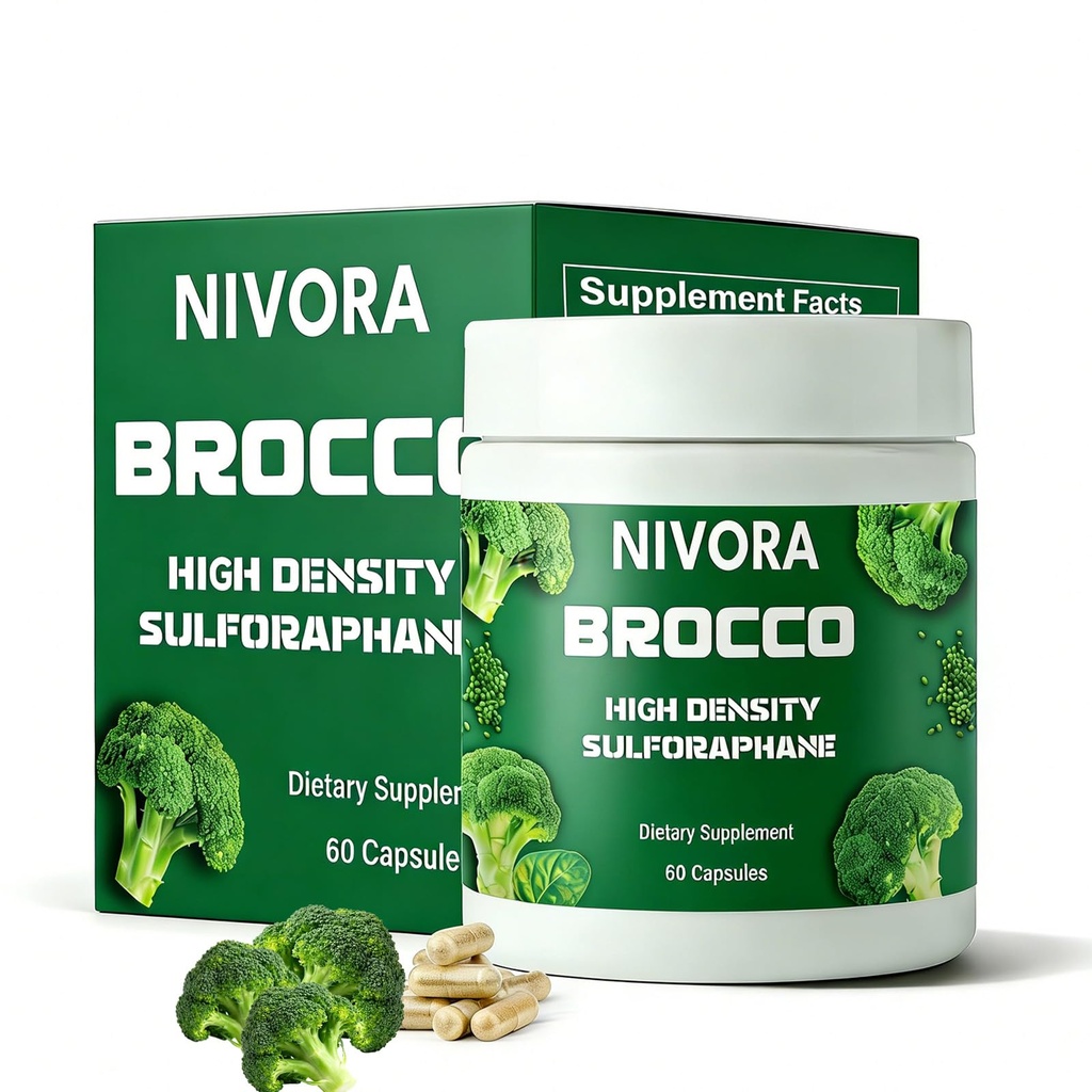 NIVORA Broc High-Density Sulforaphane - Immunity Support - Third-Party Tested, Pure Energy & Mental Clarity -Non-GMO, Vegan 60 Capsules