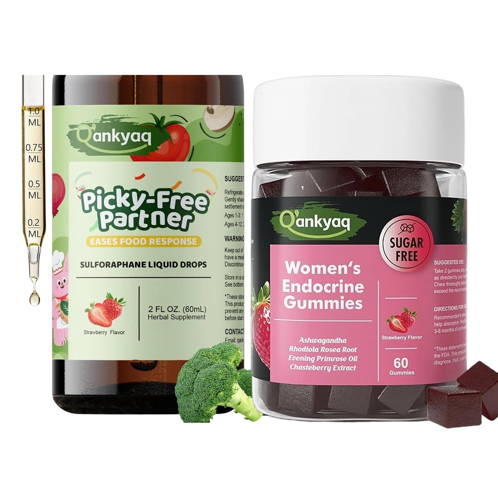 Q'ankyaq Sulforaphane Supplement for Kids, PMS Support Gummies for Women, Hormone Balance with Evening Primrose Oil