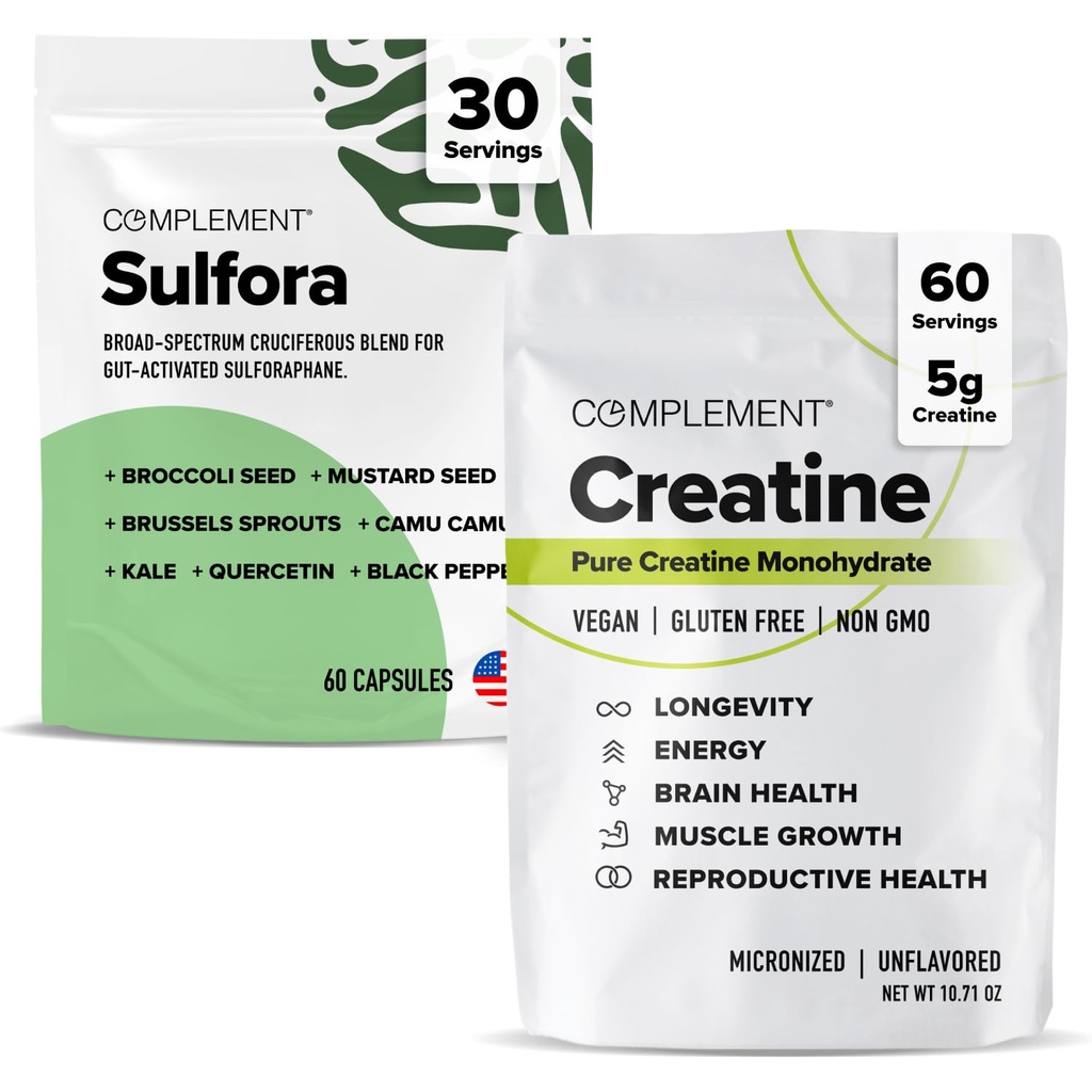 Complement Sulfora + Creatine Bundle | Plant-Based Sulforaphane & Pure Vegan Creatine for Brain, Muscle & Cellular Health