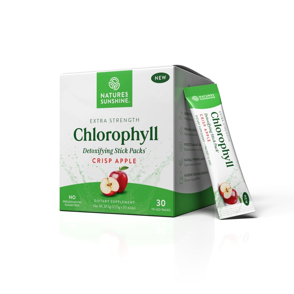 Nature's Sunshine Chlorofyl Stick Packs: Supercharge Your Detox and Boost Gut Health in Handige, Delicious Stick Packs (Crisp Apple)