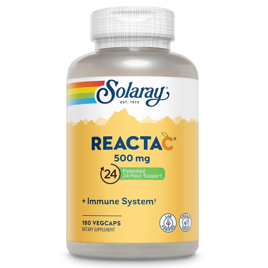 SOLARAY ReactaC Vitamin C 500mg - Patented 24-Hour Immune Support Supplement - Vitamin C with Bioflavonoids and Rutin - Antioxidant and Immune Defense - Vegan, 60-Day Guarantee - 180 Servings