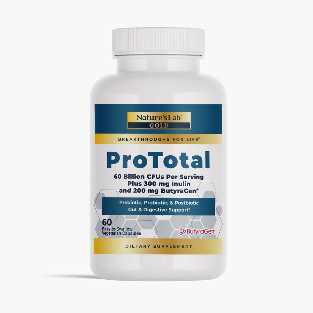Nature's Lab Gold ProTotal - 60 miljard CFU Probiotic, Prebiotic, Postbiotic, Synbiotic - with Butyragen (Direct Butyrate Generator) 60 Ct