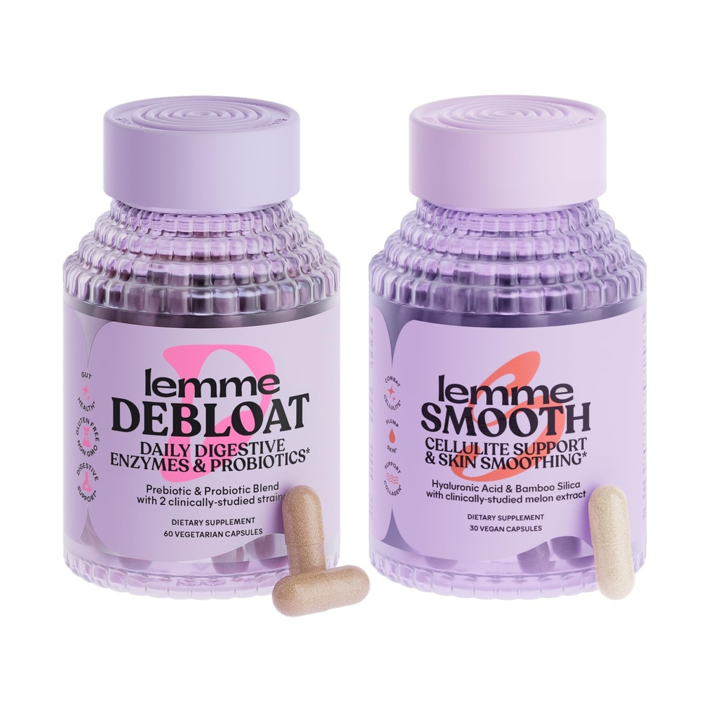 Lemme Debloat and Smooth Bundle - Prebiotische, Probiotische en Digestieve Enzyme Capsules for Bloating & Gas Relief, Reduce Cellulite, Plump Skin, Smooth Cellulite