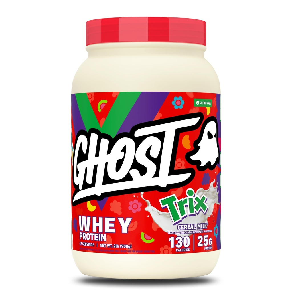 GHOST Whey Protein Powder, Trix Cereal Milk - 2LB, 25G of Protein - Whey Protein Isolate & Concentrate Blend - Post Workout Fitness & Nutrition Shakes, Smoothies & Baking - Soy & Gluten-Free