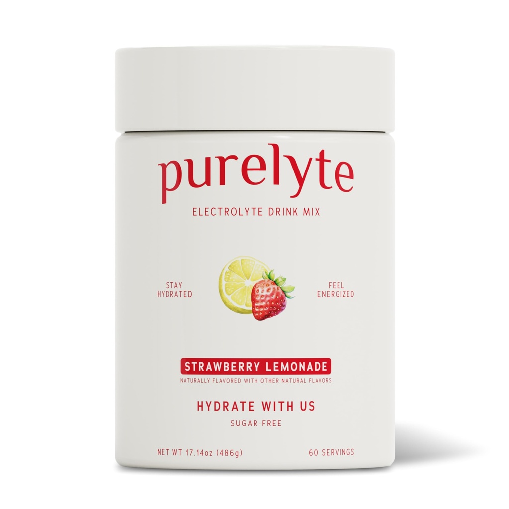 Electrolyte Powder Drink Mix – Sugar-Free, Naturally Flavored Hydration Powder with 5 Key Electrolytes & Trace Minerals – Keto, Vegan & Gluten-Free, 60 Servings, Strawberry Lemonade