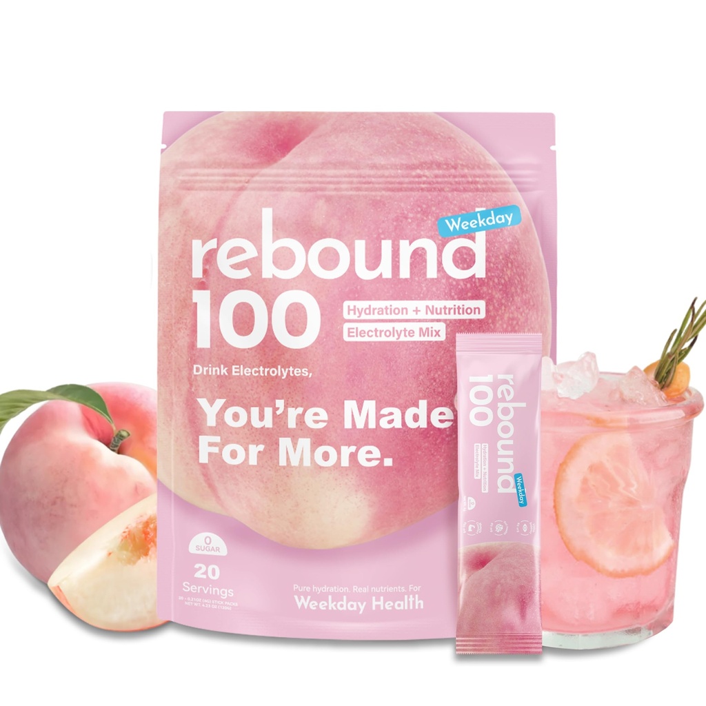 Electrolyte Powder Packets for Hydration – Sugar Free Electrolytes Drink Mix with Lutein for Eye Support, Instant Hydration & Daily Recovery – Rebound 100 Clean Hydration Powder Sticks, (Peach)